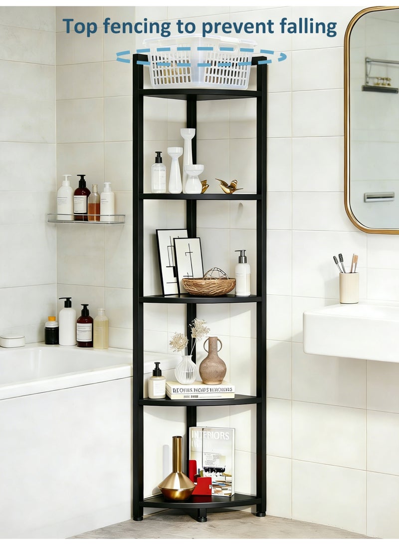 YY-ريشير رفوف عرض زاوية من 5 طبقات، رفوف تخزين، رف كتب بإطار معدني بطول 141 سم للمطبخ وغرفة المعيشة والحمام - Image 3